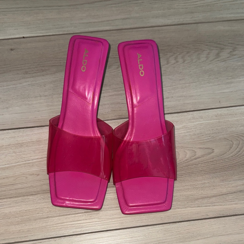 Aldo Hot Pink Clear Band Square-Toe Slide Sandals